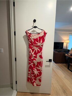 Red and Cream Tropical Maxi Dress — Women's Sleeveless Resort Style
